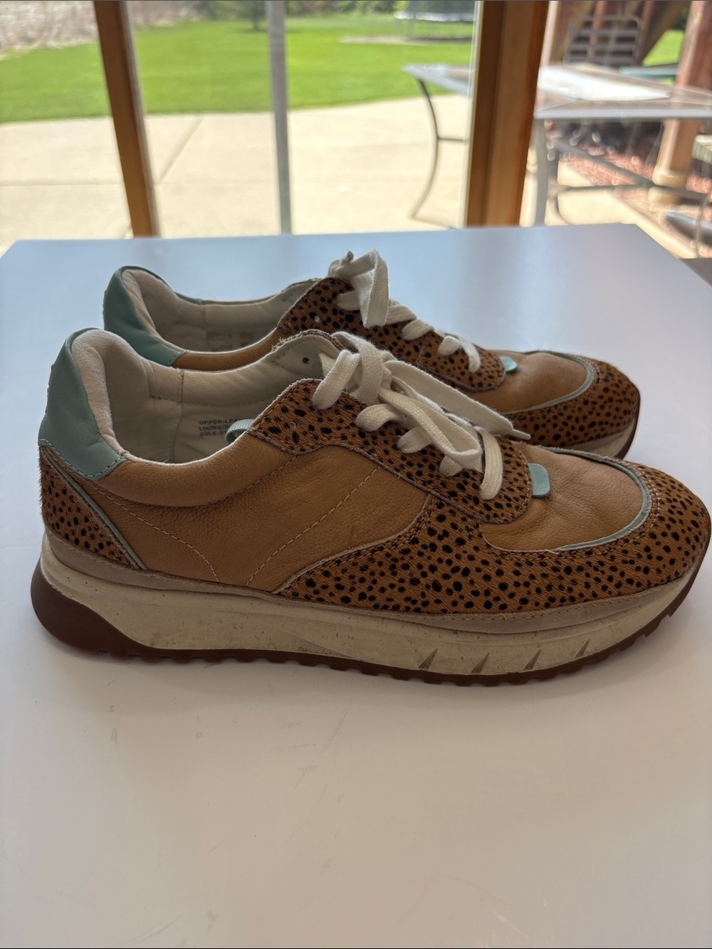 Madewell Tan and Light Blue Cheetah Print Athletic Sneakers
